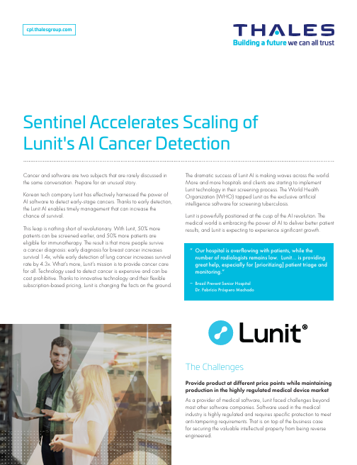 Thales Helps Lunit Accelerate the Growth of AI-based Software Cancer Diagnostic Solutions